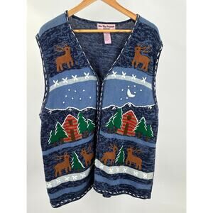 Star Blue Originals Cardigan Sweater Winter Christmas theme Deer Size Small‎